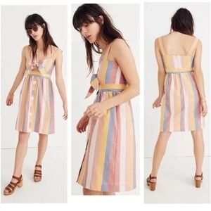 Madewell Pastel Stripe Tie-Front Mini Dress in Pink, Yellow, Blue